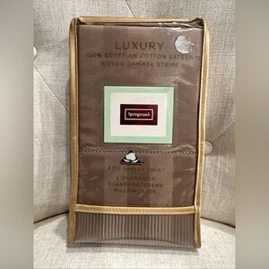 Springmaid Egyptian Cotton Queen Pillowcases Sateen Woven Damask Stripe Flax NEW